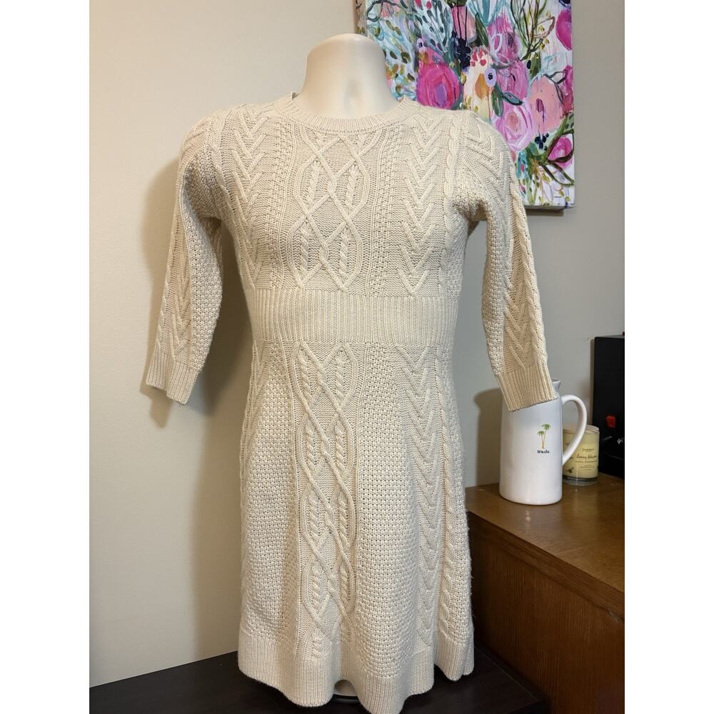 MAK Sweater Dress Crochet Cable Knit Banded Waist Women’s Size M